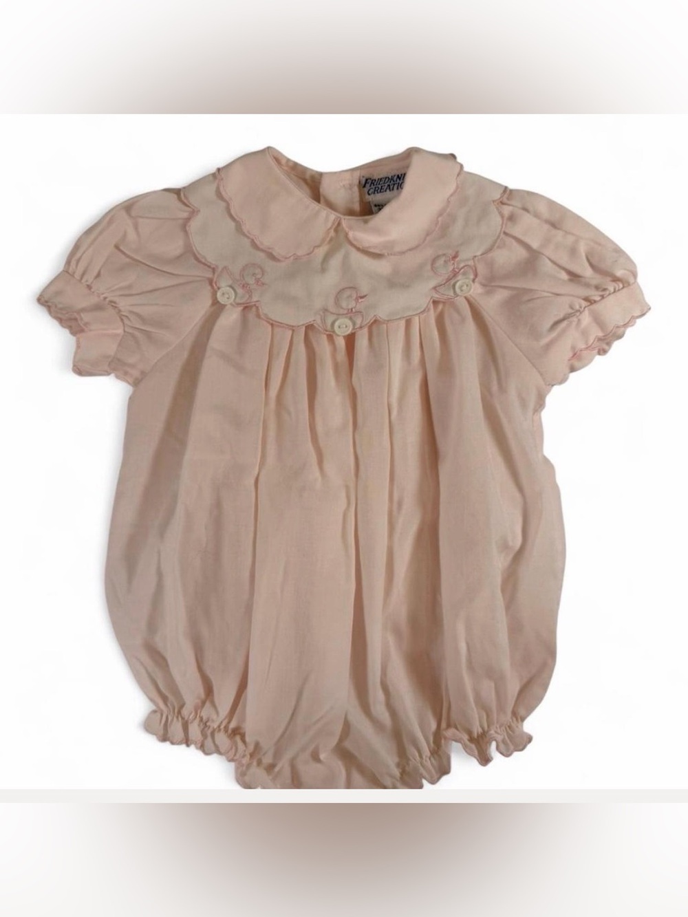 Classic 90’s Pink Smocked Baby One-Piece by Friedknit Creations